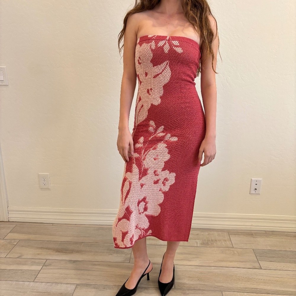 MISA Los Angeles Matti Dress Pink Hibiscus Flora,Size XS, vacation,resort, boho